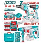 TOTAL TOSLI250591 – Kit Combo Sans Fil Brushless 20V 5 Outils avec 2 Batteries 5,0 Ah