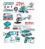 TOTAL TOSLI250696 – Kit Combo Sans Fil Brushless 20V 4 Outils avec 2 Batteries 4,0 Ah
