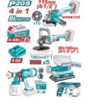 TOTAL TOSLI250696 – Kit Combo Sans Fil Brushless 20V 4 Outils avec 2 Batteries 4,0 Ah