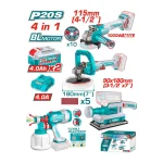 TOTAL TOSLI250696 – Kit Combo Sans Fil Brushless 20V 4 Outils avec 2 Batteries 4,0 Ah
