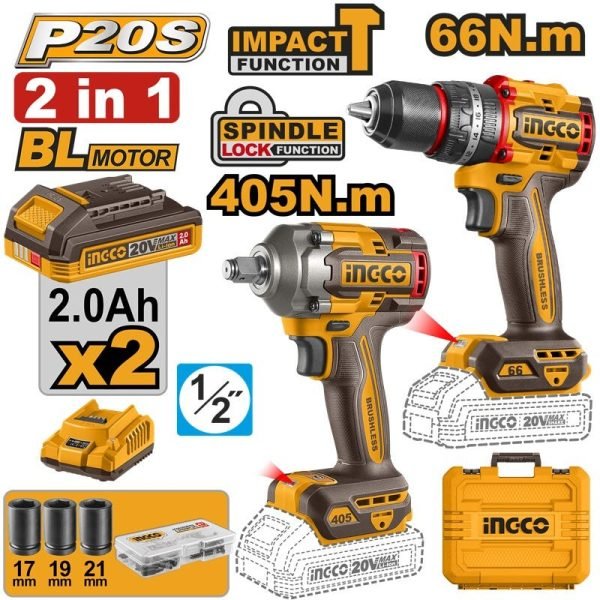 Pack 2 Machines Visseuse Brushless 66NM + Boulonneuse 405NM
