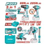 Kit 3 outils sans fil TOTAL TOSLI251195 20V Perceuse à percussion + Meuleuse + Marteau perforateur