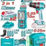 Kit Combo Sans Fil Brushless 20V 5 Outils avec 2 Batteries 2,0 Ah TOTAL TOSLI250511