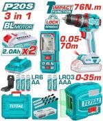 Kit Combo Sans Fil Brushless 20V 5 Outils avec 2 Batteries 2,0 Ah TOTAL TOSLI250511