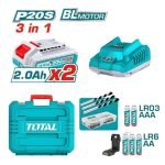 Kit Combo Sans Fil Brushless 20V 5 Outils avec 2 Batteries 2,0 Ah TOTAL TOSLI250511