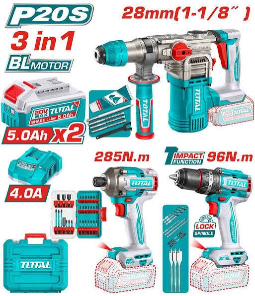 it Combo Sans Fil 20V 3 Outils avec 2 Batteries 5,0AH TOSLI250693