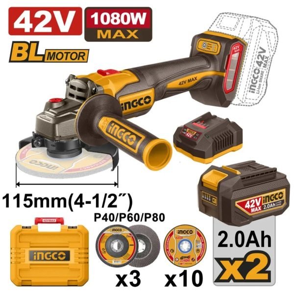 Meuleuse D’angle sans Fil 42v+2 Batteries