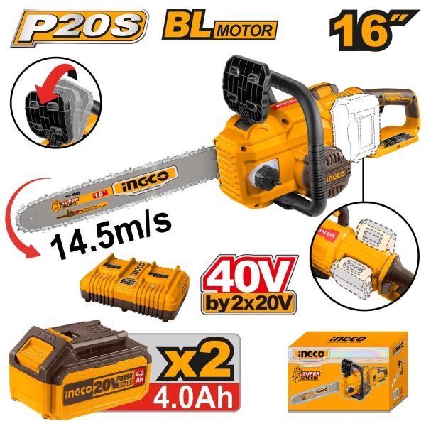 Tronçonneuse à Chaîne 20V 2 Batteries 4AH 16″ 400MM