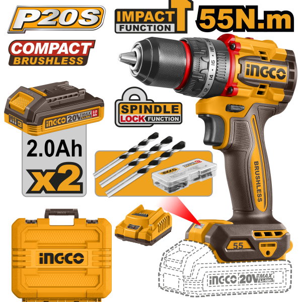 Perceuse Visseuse Brushless 20v+47 Acc 55NM