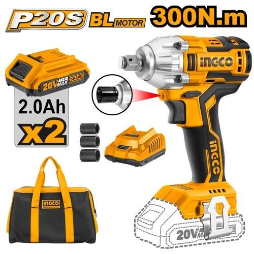 Boulonneuse à Choc 300NM sans Charbon 20v+2 Batteries 2.0