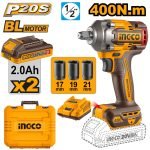 Boulonneuse à Choc 400NM sans Charbon 20v+2 Batteries 2.0