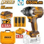 Boulonneuse à Choc 850NM Brushless 20v+2 Batteries