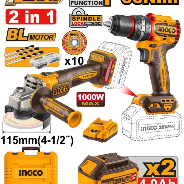Pack 2 Machines Meuleuse+visseuse 66NM 20V 2x4ah