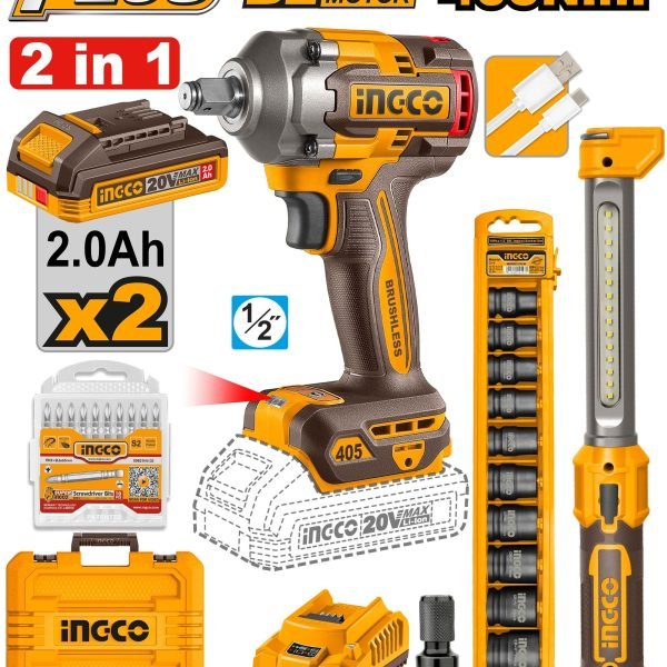 Pack Combo Boulonneuse 405NM + Douilles + Lampe de Travail