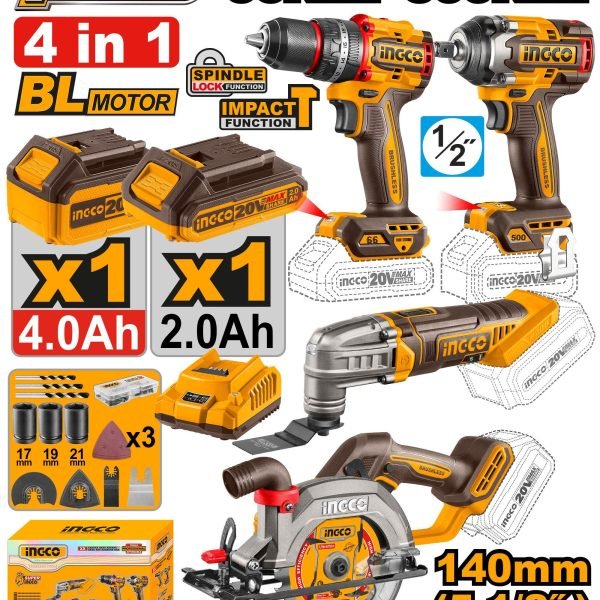 Pack de 4 Machines Perceuse+scie Circulaire+boulonneuse+multifonction