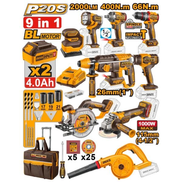 9 Pcs Kit Combo Industriel sans Fil