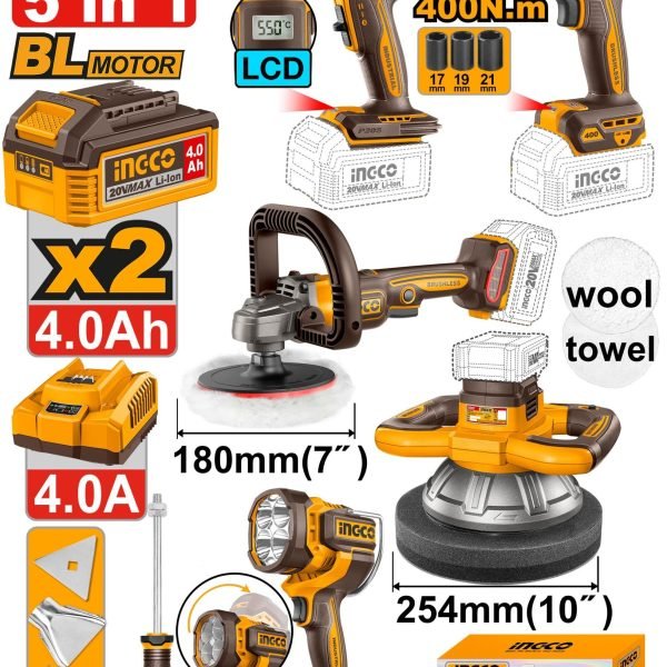 Pack Combo Polissage 180mm / 254mm + Décapeur + Boulonneuse 20V