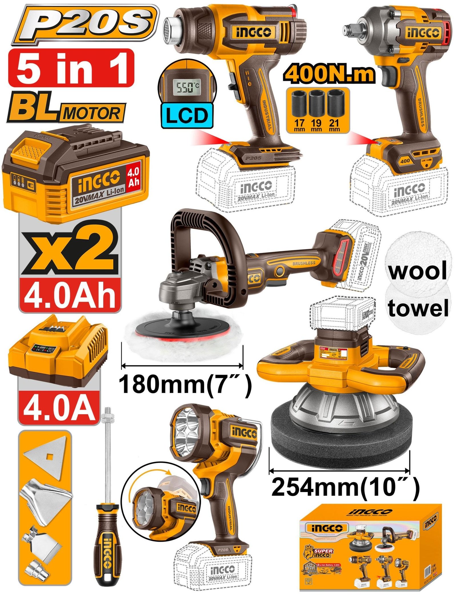 COSLI250592-scaled-1 Pack Combo Polissage 180mm / 254mm + Décapeur + Boulonneuse 20V