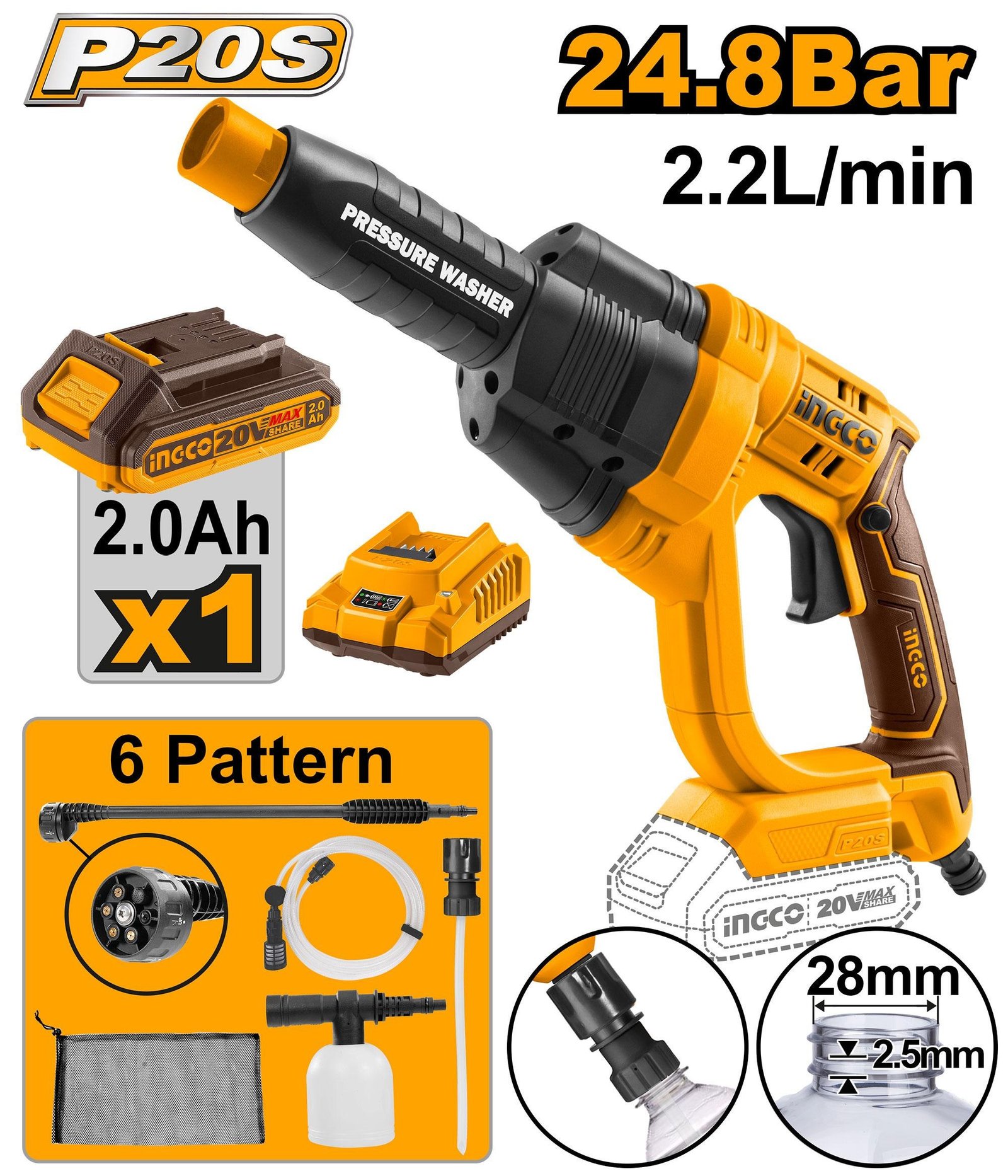 CPWLI20082 Nettoyeur Haute Pression Lithium 20V 25BAR