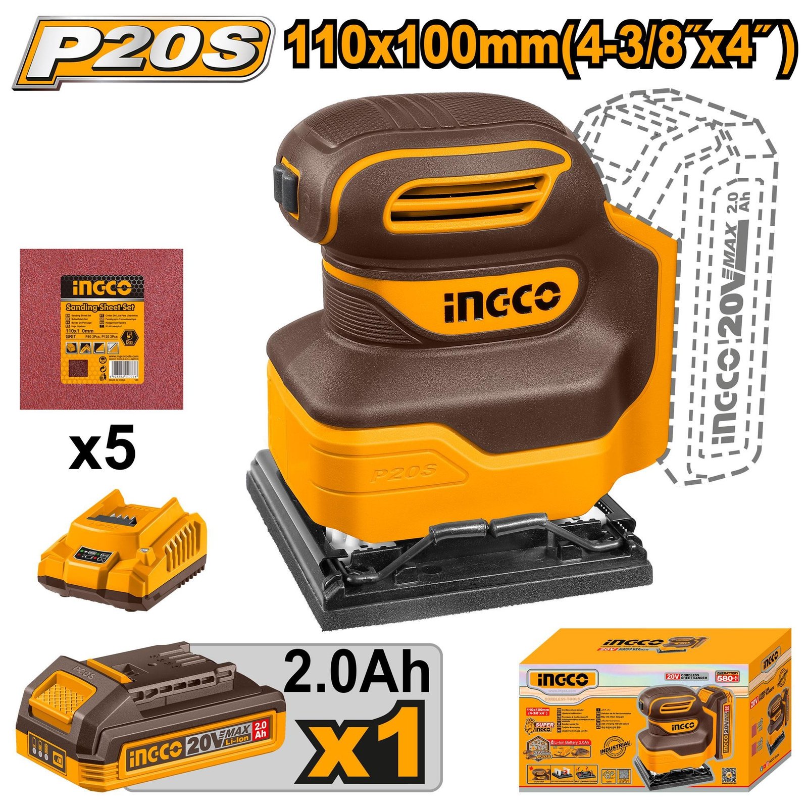 CSHSLI20141 Ponceuse Vibrante 20V sans Batterie 110MM Plateau Carre
