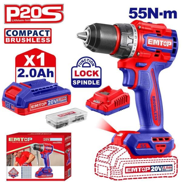 PERCEUSE-VISSEUSE SANS FIL 20V 55NM + BATTERIE 2.0AH ECDL205582