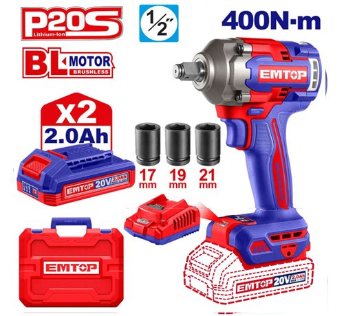 CLÉ À CHOCS 1/2″ SANS FIL 400NM + 2 BATTERIES 2.0AH ECIWL2040