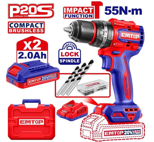 PERCEUSE/VISSEUSE À PERCUSION SANS FIL 20V 55NM + 2 BATTERIES 2.0AH ECIDL20558