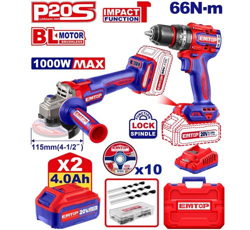 PACK PERCEUSE À PERCUSSION 66NM + MEULEUSE 115MM + 2 BATTERIES 4.0AH ECKL20273