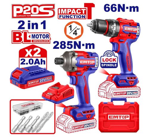 PACK PERCEUSE À PERCUSSION 66NM + VISSEUSE À CHOC 285NM + 2 BATTERIES 2.0AH ECKL20277