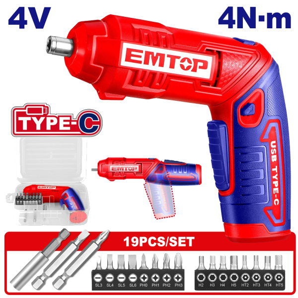 TOURNEVIS ÉLECTRIQUE SANS FIL 4V – TYPE C EMTOP ECSR0408