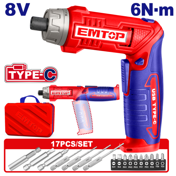TOURNEVIS SANS FIL 8V 6Nm – TYPE C EMTOP ECSR0803