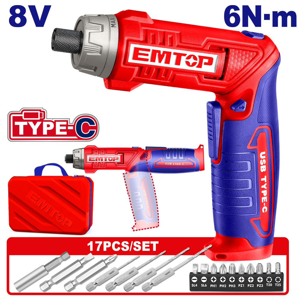 ECSR0803 TOURNEVIS SANS FIL 8V 6Nm – TYPE C EMTOP ECSR0803