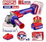 MEULEUSE 115MM 900W SANS FIL 20V + 1 BATTERIE 4.0AH ELAG261521