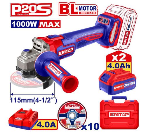 MEULEUSE 115MM 1000W SANS FIL 20V + 2 BATTERIES 4.0AH ELAG271532