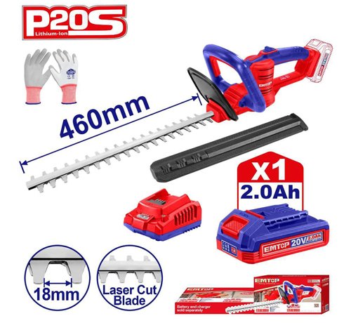 TAILLE-HAIE SANS FIL + BATTERIE 2.0AH EMTOP ELHT204611