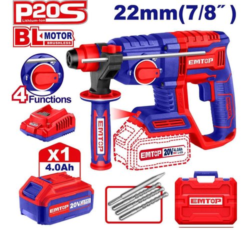 MARTEAU PERFORATEUR 22MM SANS FIL 20V + 1 BATTERIE 4.0AH ELRH202081