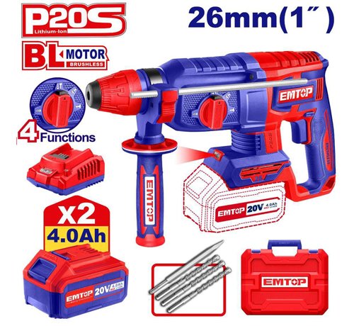 MARTEAU PERFORATEUR 26MM SANS FIL 20V + 2 BATTERIES 4.0AH ELRH202682