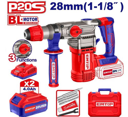 MARTEAU PERFORATEUR 28MM SANS FIL 20V + 2 BATTERIES 4.0AH ELRH202882