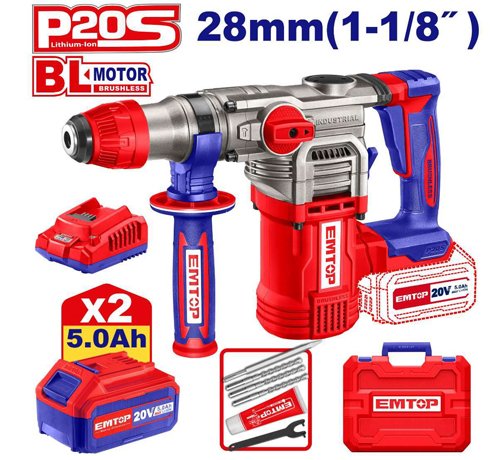 MARTEAU PERFORATEUR 28MM SANS FIL 20V + 2 BATTERIES 5.0AH ELRH202885