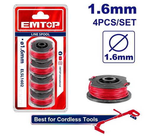 ELSL1602 JEU DE 4 BOBINES DE FIL COUPE BORDURE Ø1,6MM – LONG 5M ELSL1602
