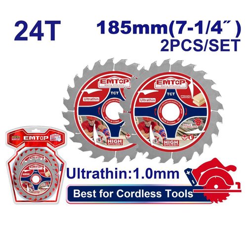 JEU DE LAMES DE SCIE 185MM – 24 DENTS ÉPAISSEUR 1MM ETCT1853