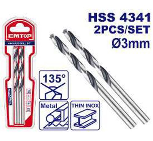 JEU 2 MECHES METAL HSS Ø 3MM EMTOP ETDB310302
