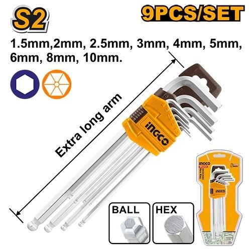 Cles Males Hex Extra Long Set de 9 Pieces 1.5-10mm