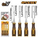 Set de 4 Ciseaux a Bois 6mm, 12mm, 19mm, 25MM