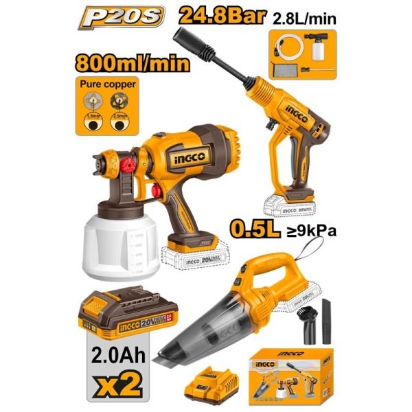 Pack 20V Pist a Peinture+aspirateur+nettoyeur