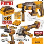 Pack Perforateur+meuleuse+perceuse 66NM Brushless