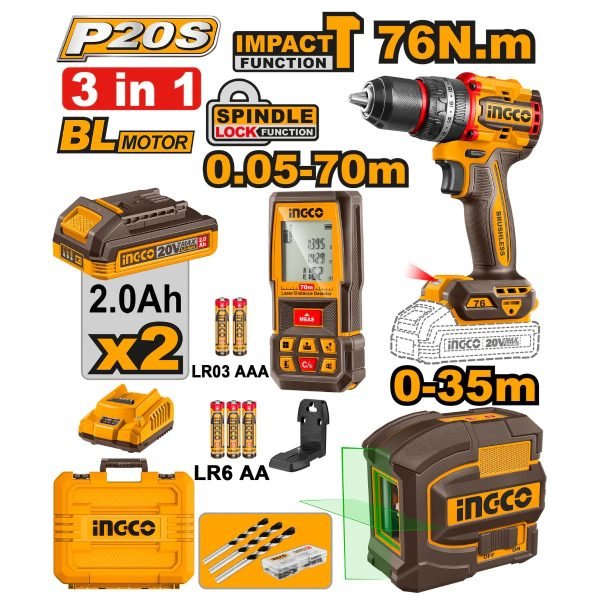 Pack Visseuse 76NM + Telemetre Laser 70M + Niveau Laser 2L