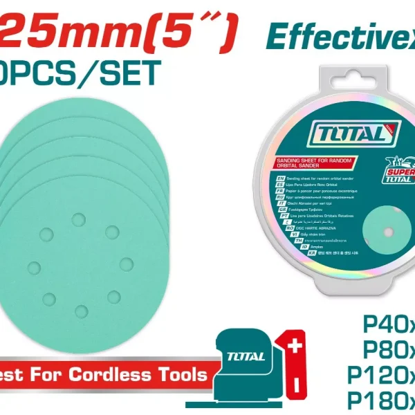 Feuilles abrasives pour ponceuse orbitale 125 mm TAC125050 – 50 pièces