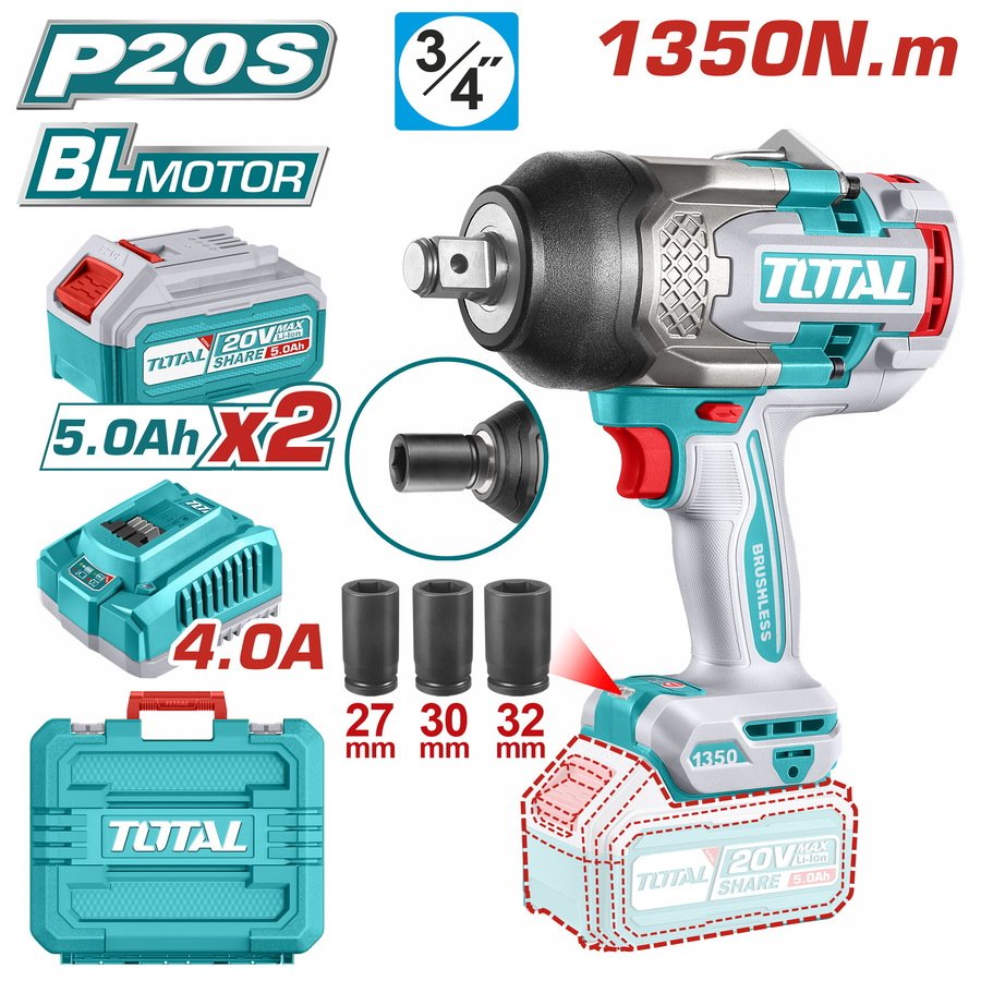 TIWLI20135 Clé à Choc Sans Fil 20V 1350 Nm – 3/4″ (TIWLI20135) avec 2 Batteries 5.0Ah