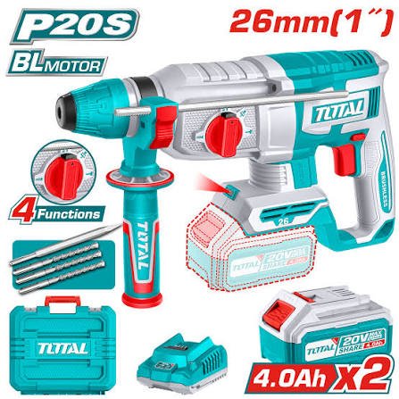 Marteau perforateur sans fil 20 V 26 mm 2,5 J avec 2 batteries 4,0 Ah et chargeur TRHLI202682.